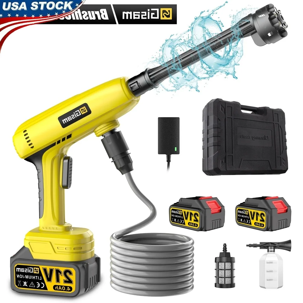 

Cordless Pressure Washer 1015PSI 2.4GPM Portable Power Cleaner with 6-in-1 Nozzle 2x 4.0Ah Battery Foam Sprayer Accessories