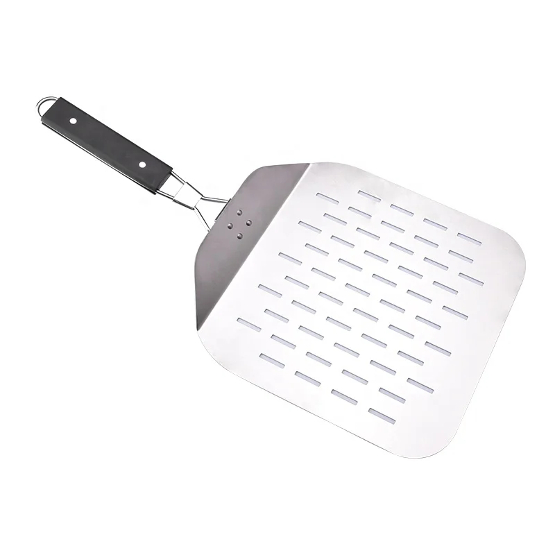 

Kitchen Baking Aluminum Perforated Pizza Peel Turning Shovel Pizza Spatula With Foldable Handle