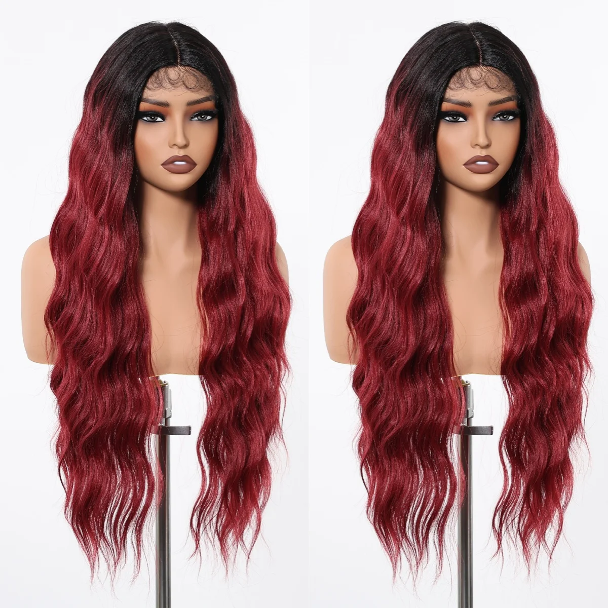 Bordeauxrood Haar Body Golvende Synthetische Pruiken Voor Afro Vrouwen T Lace Front Met Baby Hair Lang Lichaam Golvende Dagelijkse Hittebestendige Vezel