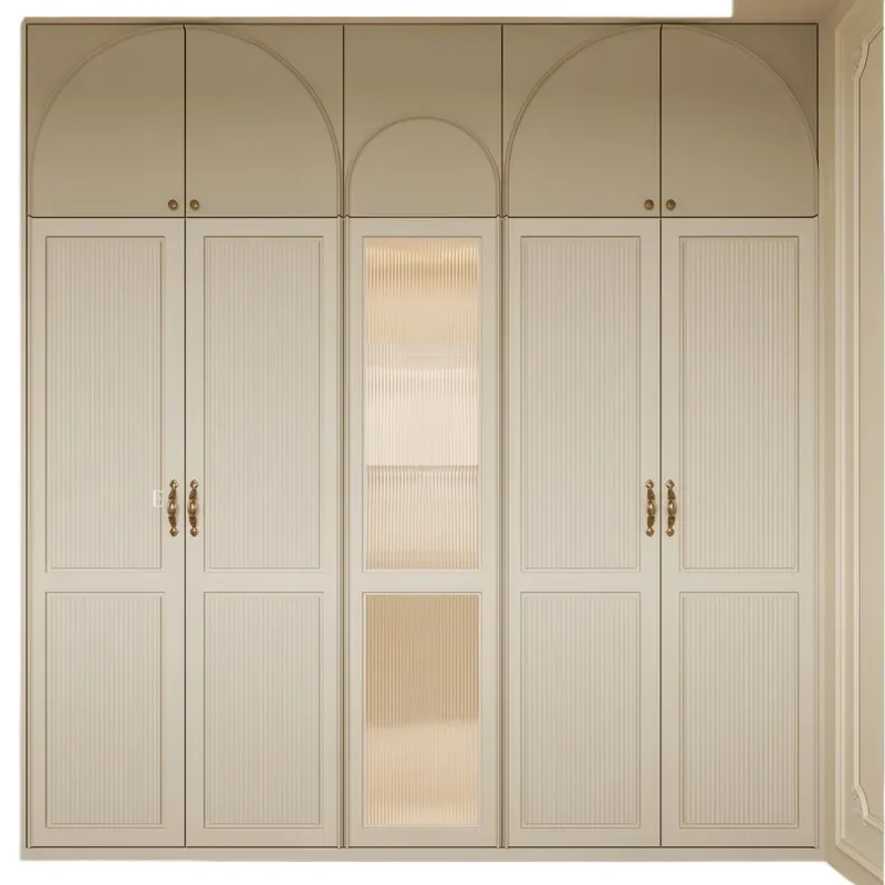 French Style Custom Wardrobe Simple Bedroom Closet Storage Cabinet Transparent Design Furniture for Home