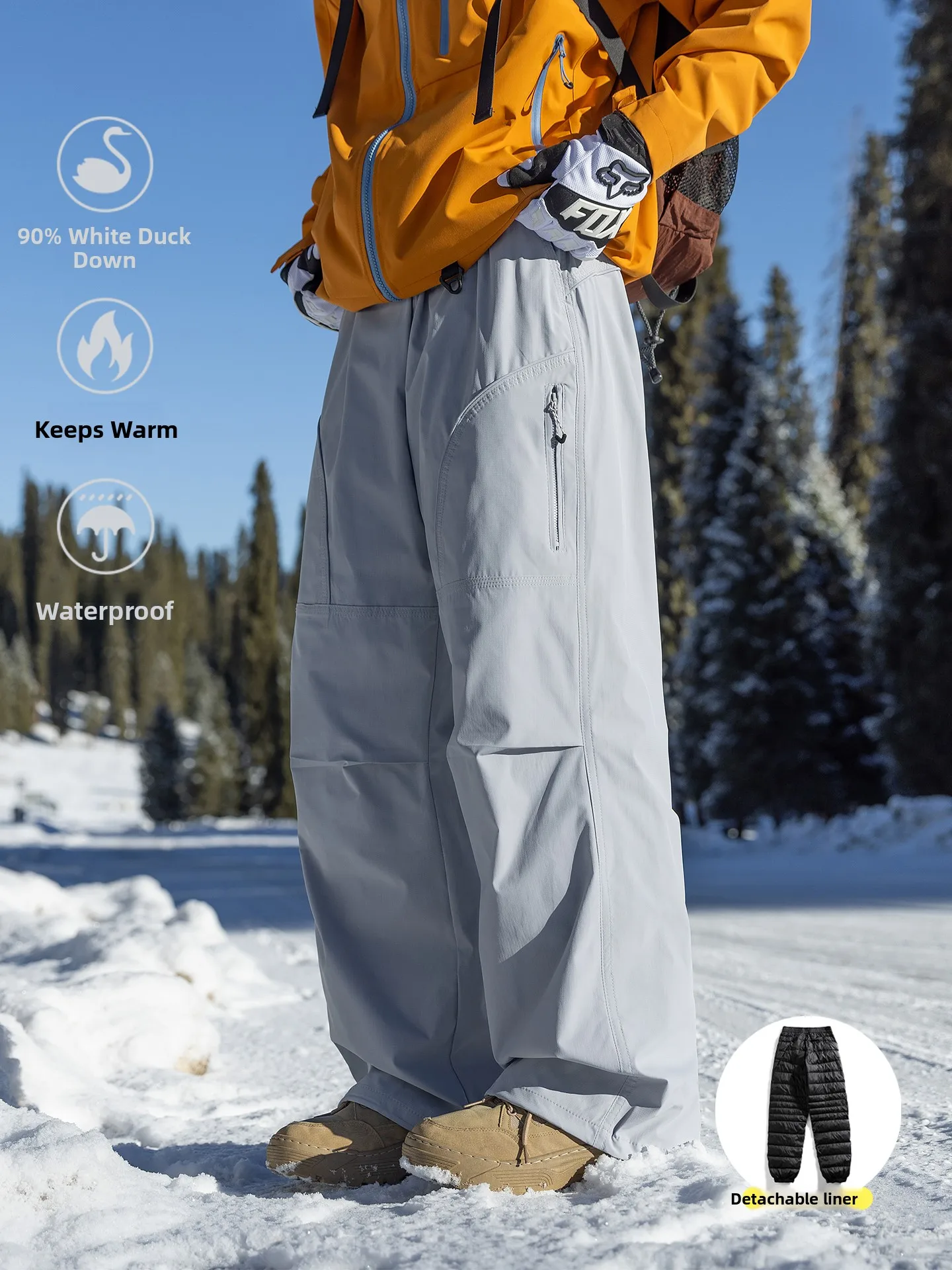 

Утепленные лыжные рабочие брюки с отстегивающейся внутренней подкладкой 3-в-1, зимние, морозостойкие, для горного туризма