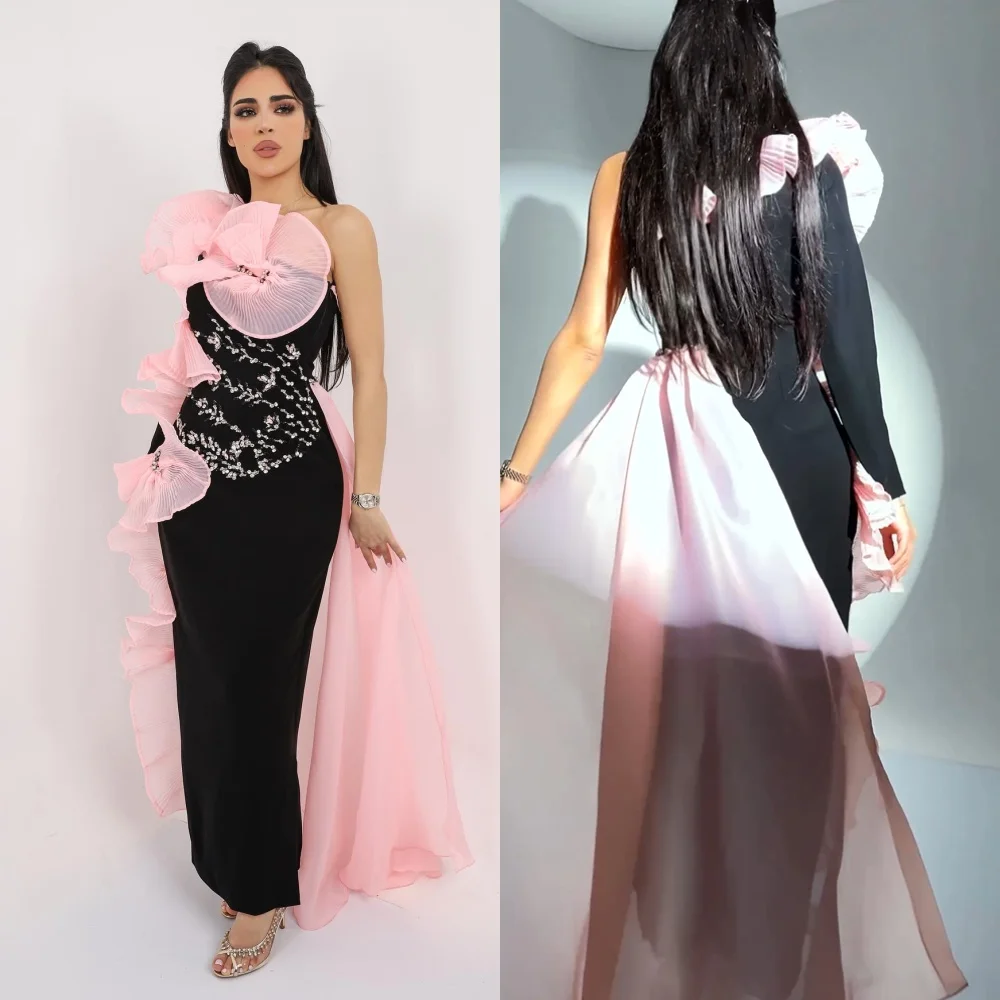 Vestido de fiesta plisado de diamantes de imitación de Jersey, vestido de ocasión a medida de un hombro, vestido Midi