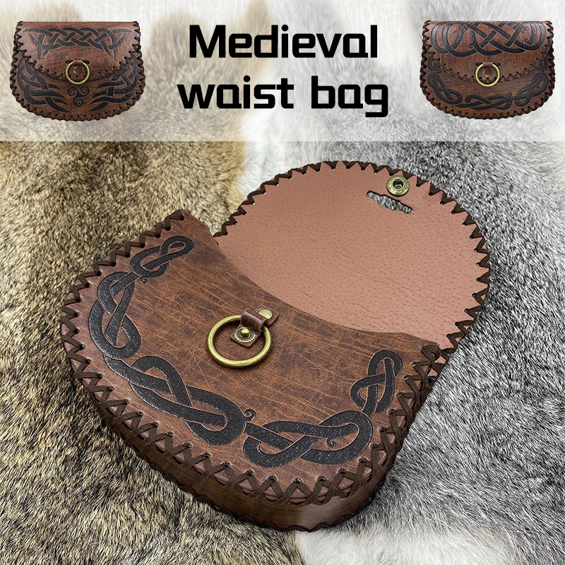 Medieval Punk Retro Waist Bag Renaissance PU Leather Outdoor Belt Bag Wallet Travel Holiday Party Role Play Cosplay Prop Bags