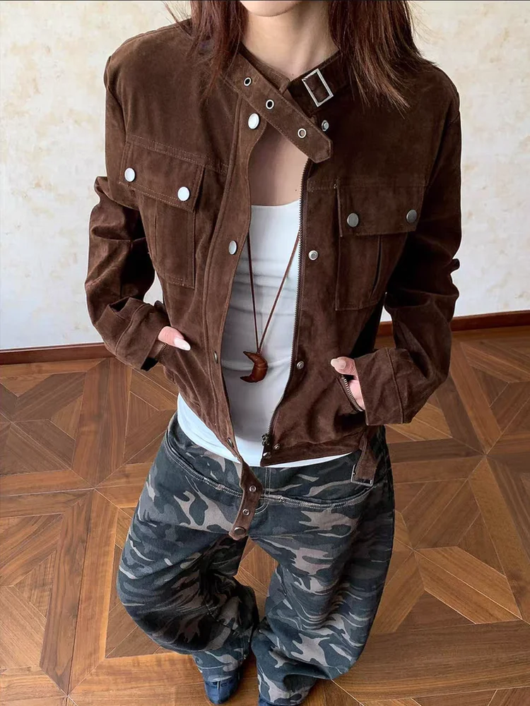 

Американская замшевая куртка-бомбер унисекс с воротником-стойкой, осенне-зимняя, новая, универсальная, приталенная, повседневная