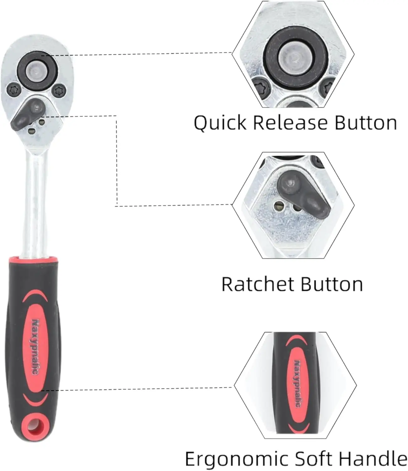 12個入り 1/4インチ ラチェットソケットセット、4-13mm メトリック、クイックリリースハンドル＆エクステンション