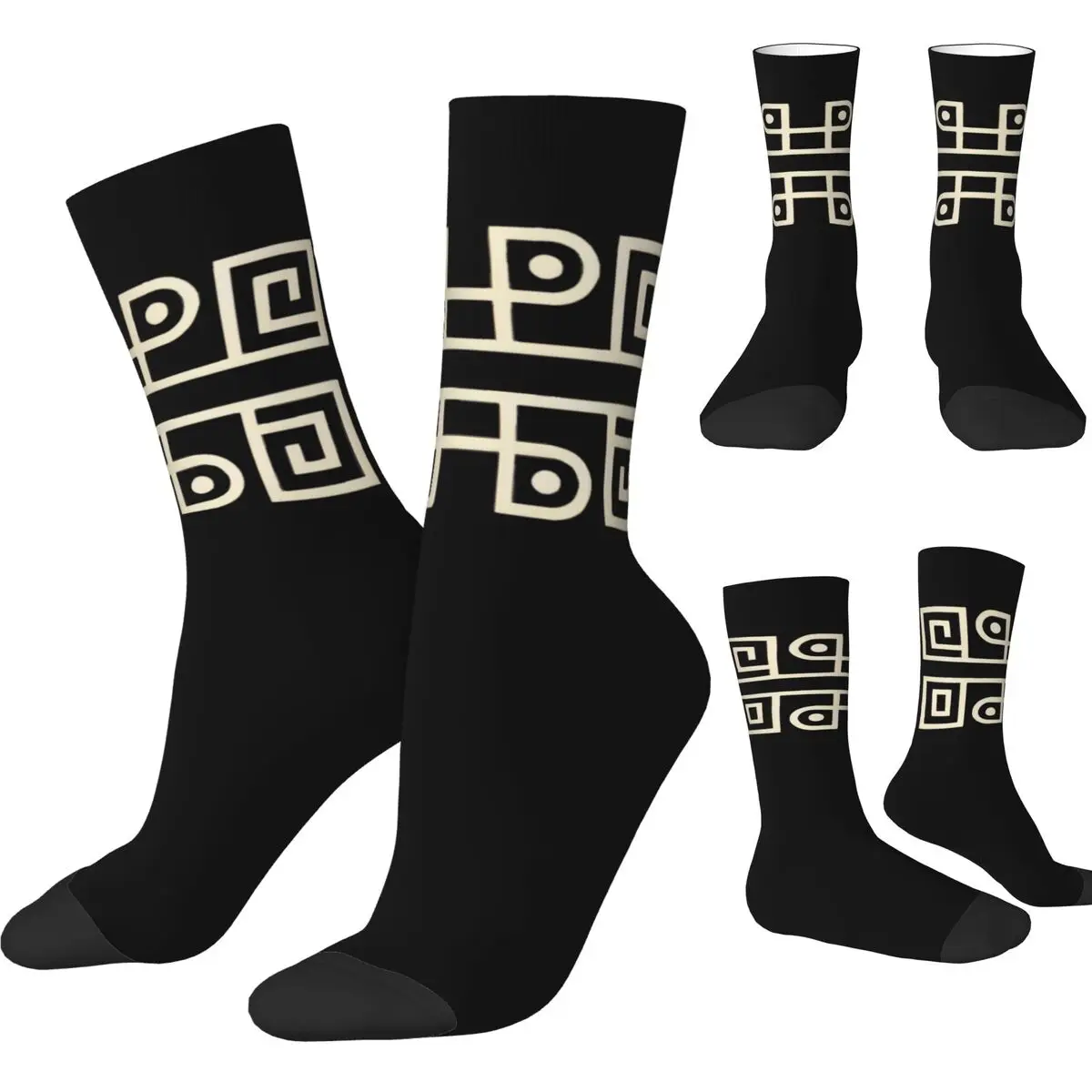 White Black Greek Key Stockings Pattern Korean Socks Autumn Anti-Slip Socks Men's Cycling High Quality Socks