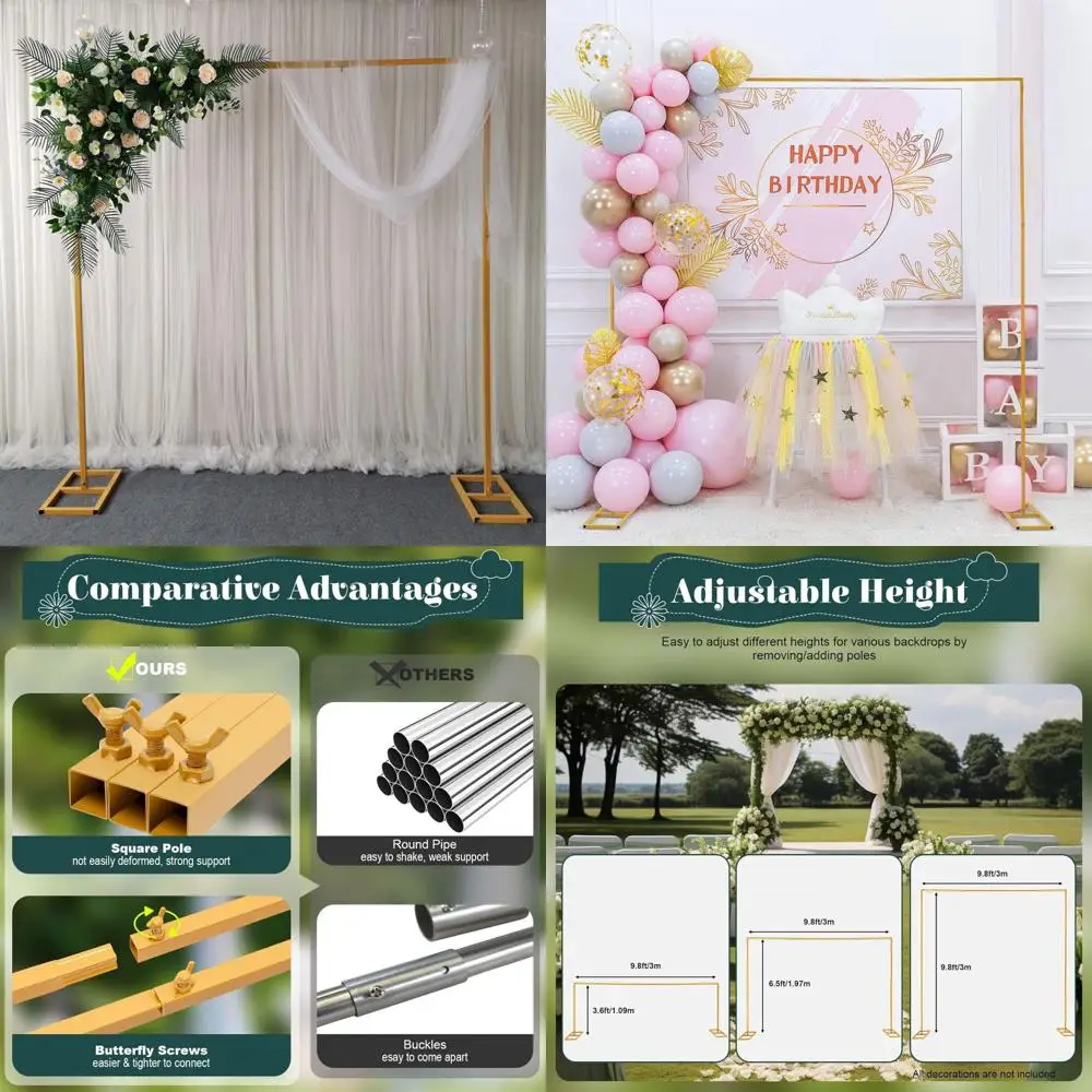 

Adjustable Metal Arch Stand for Wedding Ceremony with Yellow Square Backdrop and Garden Arches