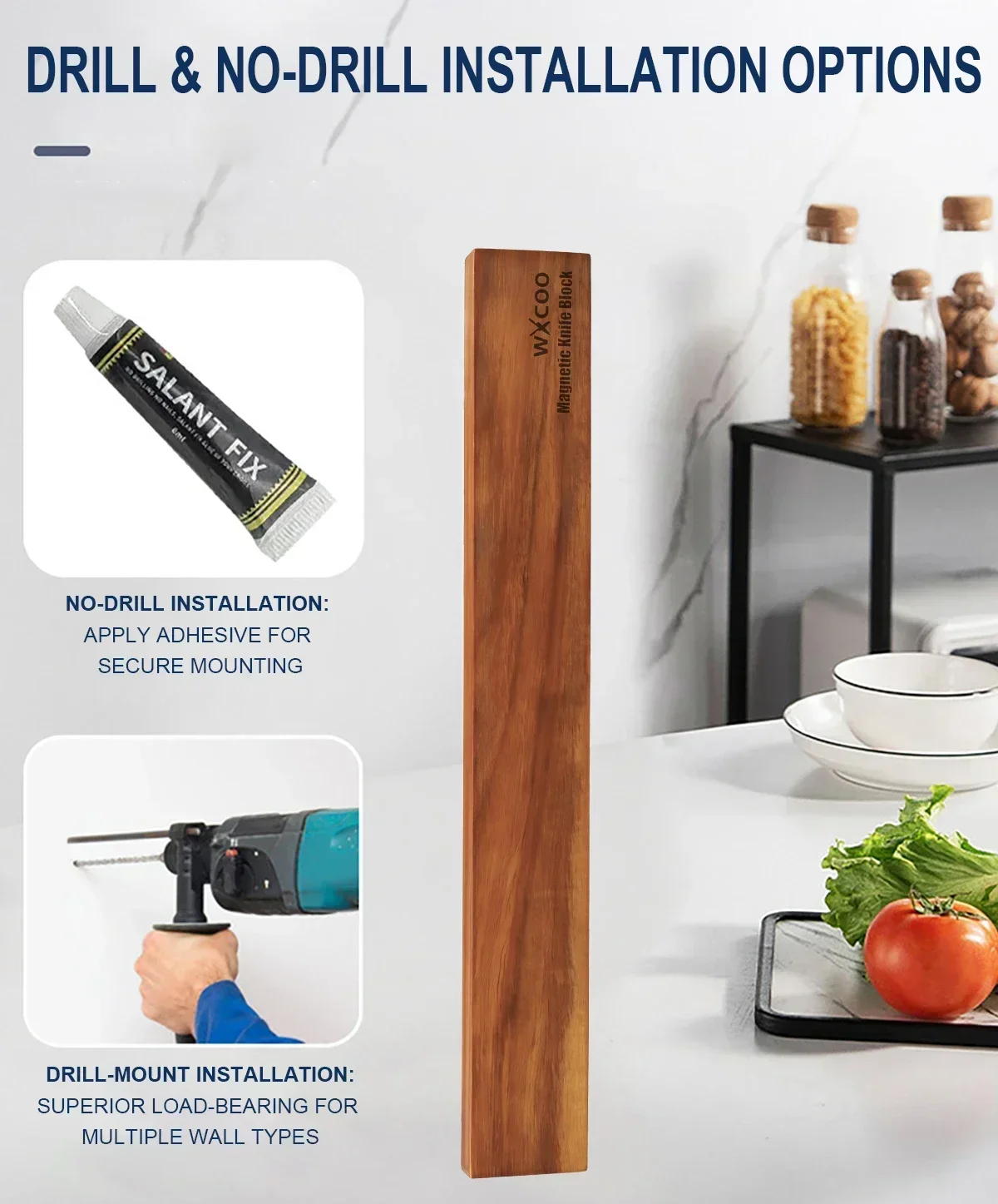 Acacia Wood Magnetic Knife Holder Strong Powerful Knifes Rack Storage Kitchen Accessories Wall Mounted Magnetic Knife Strip view 5