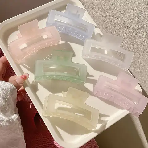 새로운 여성 우아한 투명 서리로 덥은 직사각형 머리 발톱 레이디 달콤한 머리 장식 이빨 헤어 클립 패션 헤어 액세서리