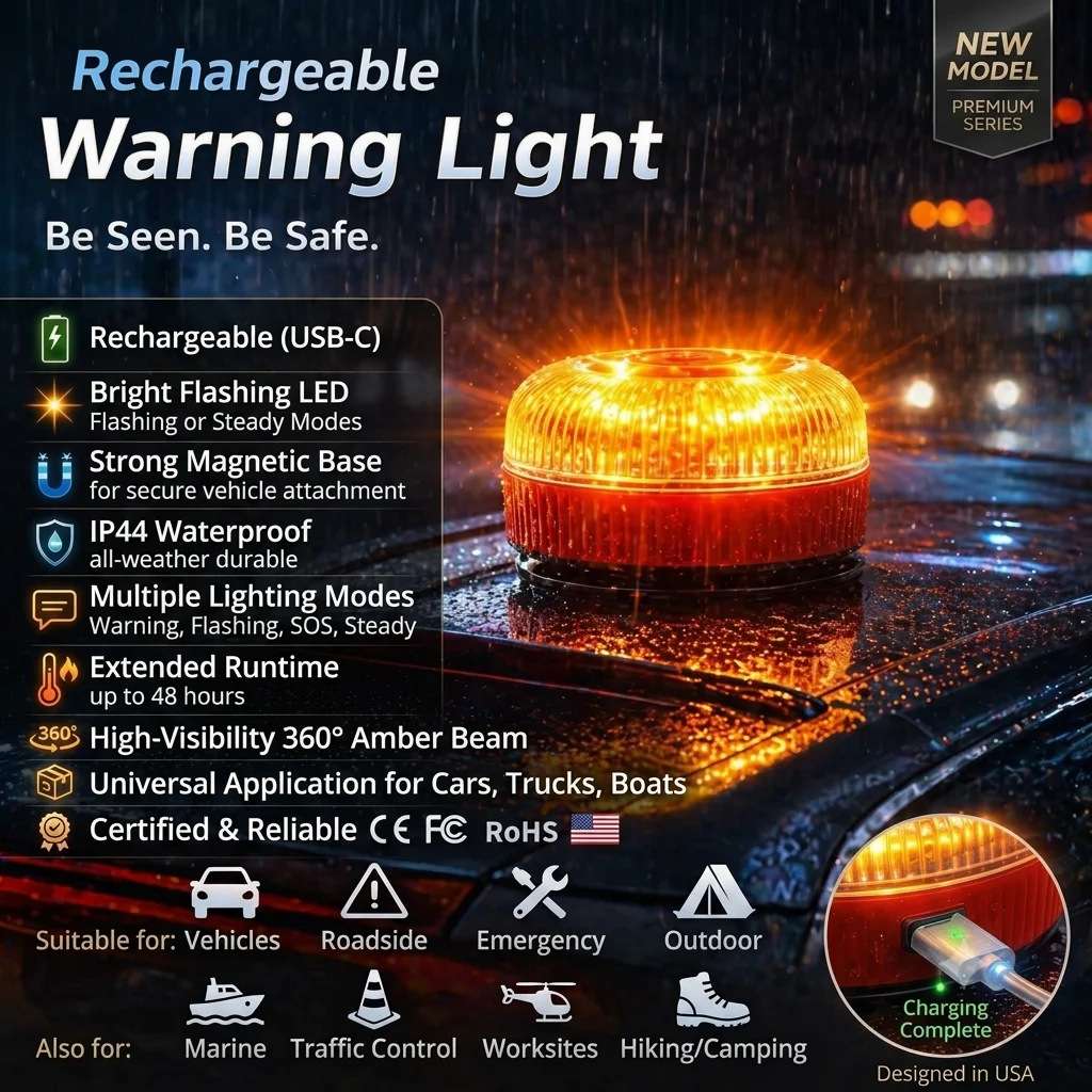 1/2/4-Pack V16 Car Emergency Light USB Rechargeable Magnetic Induction Safety Warning Strobe Flash Lamp for Car Night