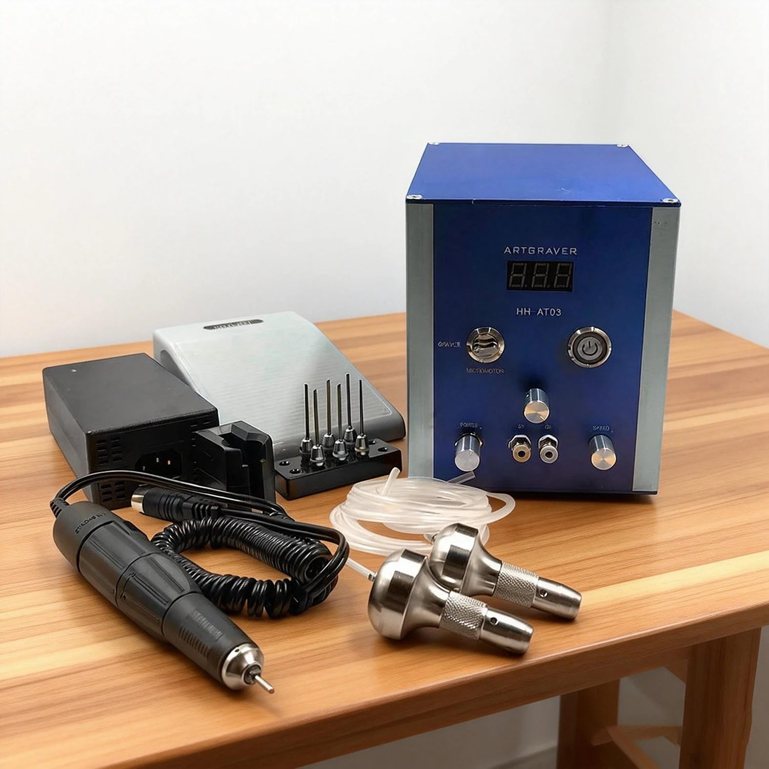 Kinway AT03 Air Compressor Free Jewelry & Stone Setting Tools Jewelry Handpiece Double Head Pneumatic Engraving Machine
