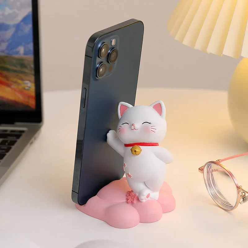 Lucky Cat Phone Holder Cartoon Funny Desktop Phone Stands Anti-Slip Tablet Bracket Boy Girl Gift Study Decoration Ornaments