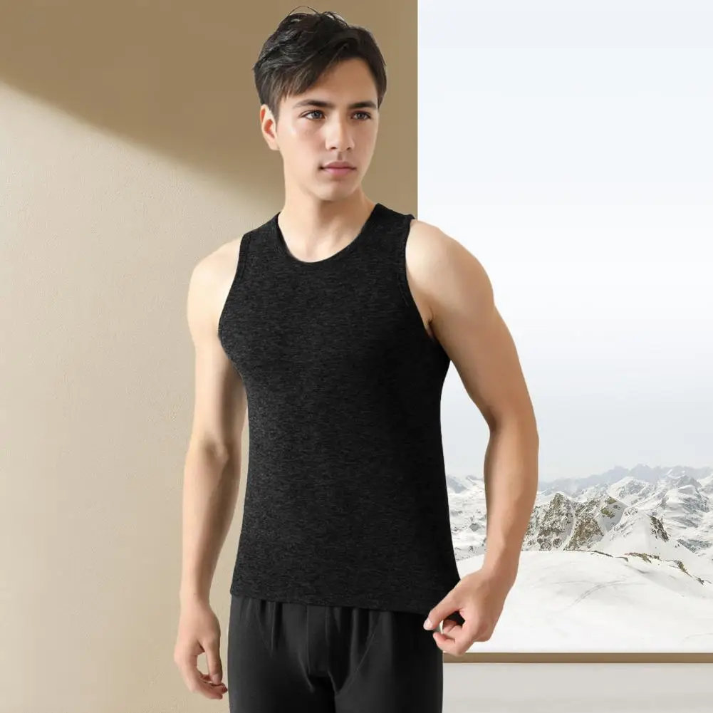 Daily Sports Vest Men's Thermal Vest with Round Neck Slim Fit Design Sleeveless Pullover Top with Thickened Plush for Extra