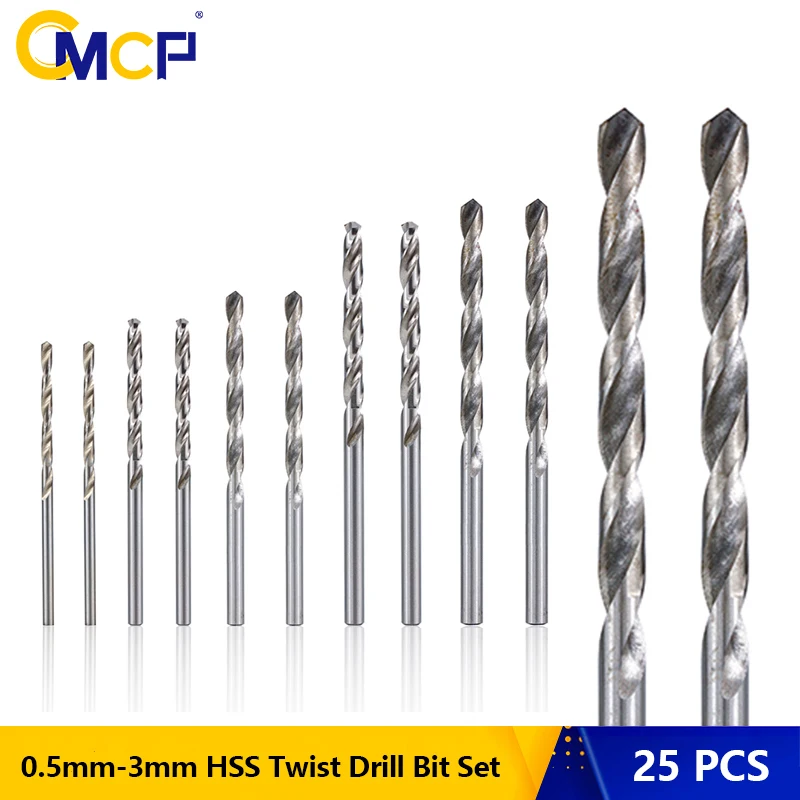 

CMCP HSS Twist Drill Bit 25pcs Wood Metal Hole Drilling 0.5mm-3.0mm Gun Drill Bit Woodworking HSS Hole Cutter Mini Drill Bit