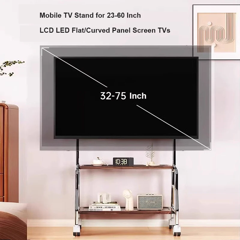 Mobilny stojak pod telewizor na kółkach do telewizorów z płaskim/zakrzywionym panelem LCD LED o przekątnej 32-75 cali Wózek na telewizor mieści do 110 funtów Maks. VESA 600x400 mm
