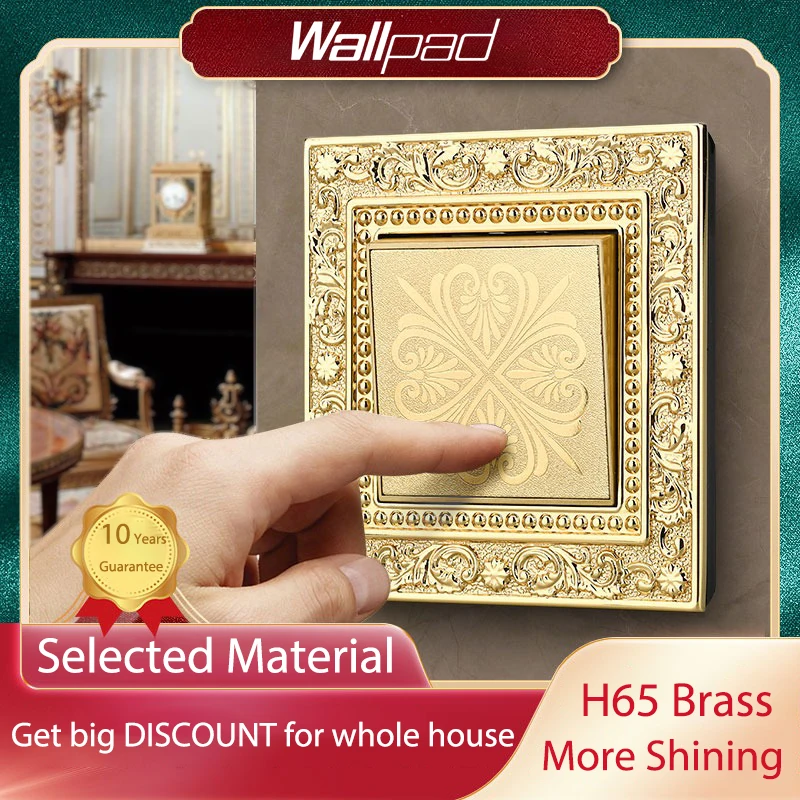 

WALLPAD Carved Brass Copper Plate Wall Light Switch 1 2 3 Gang 2 Way Antique Luxurious Gold Color For Villa Hotel