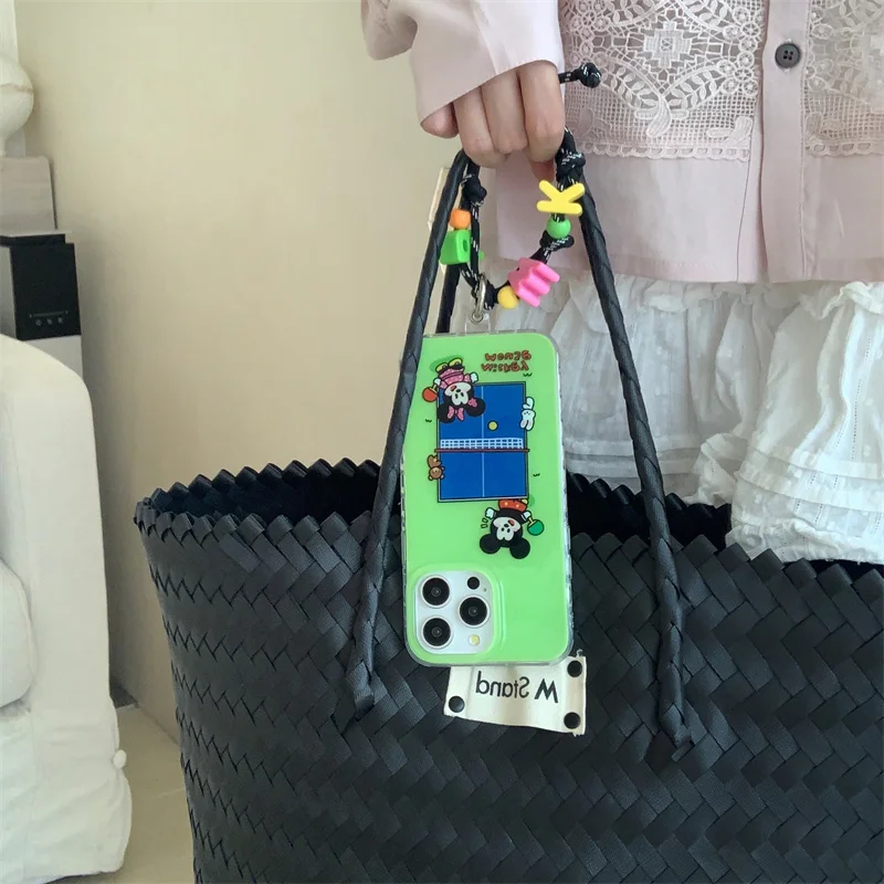 Capa para desenhos animados Cute Mickey and Minnie para iPhone, Ténis de mesa, Lucky Letters, cordão para iPhone 12, 13, 14, 15, 16 Pro Max, Y2K