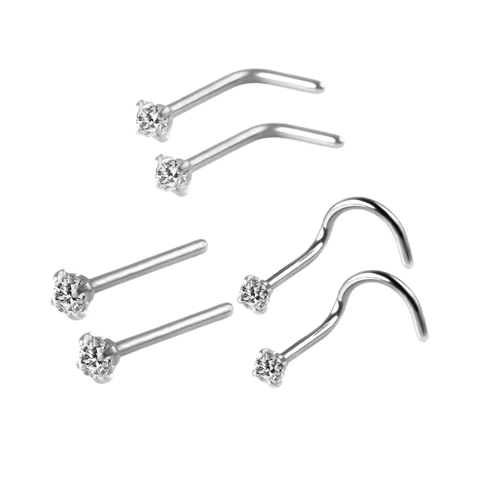 2-4pack 6Pcs Corkscrew Nose Rings Stainless Steel Nose Studs