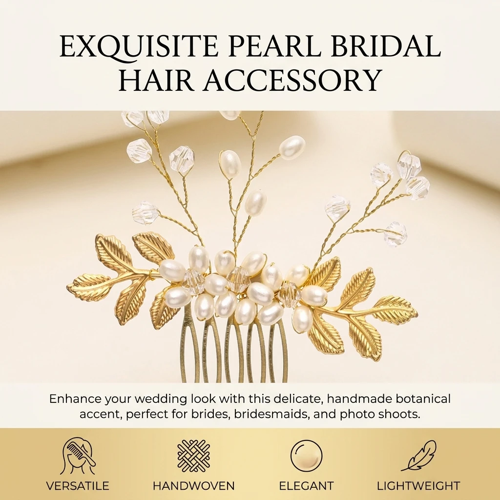 Fairy Leaves Hair Combs Beads Hairpins Side Clips Bride Wedding Hair Accessories Fashion Charm Headpieces for Women Hairclips