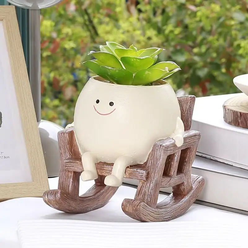 Desktop Flower Pot Vase Chair/Swing Cute Facial Pottery Jar Planters Creative Rocking Succulent Pots Home Garden Pen Container