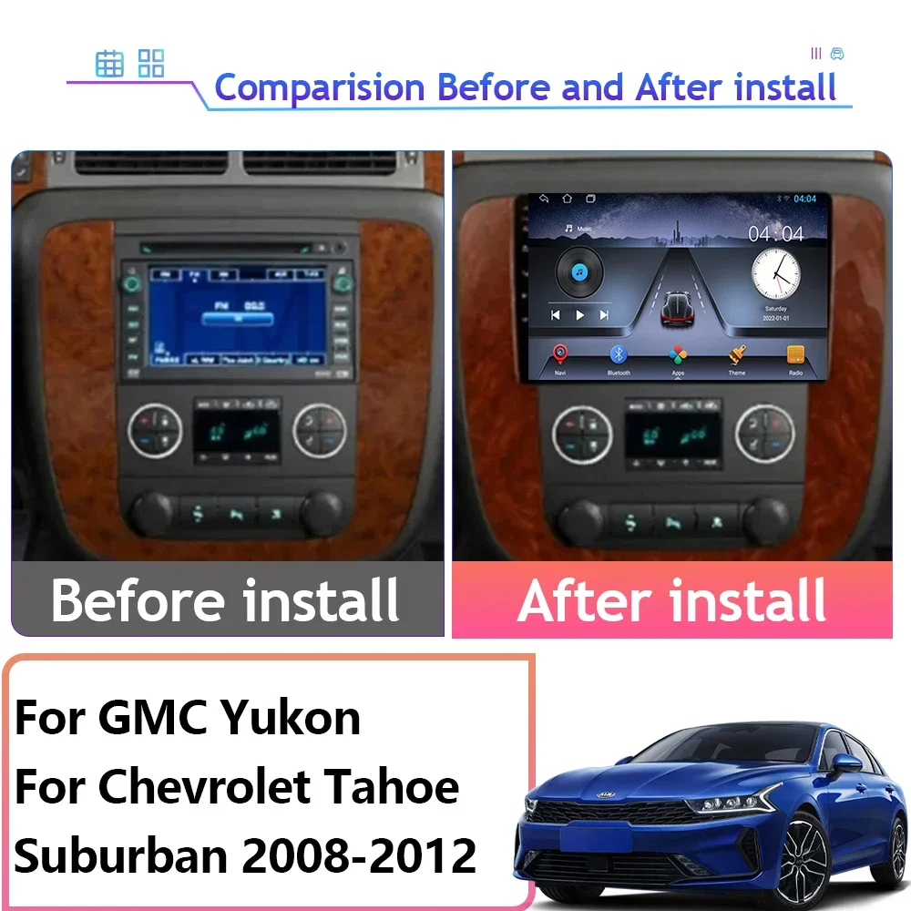 Android Car For GMC Yukon Chevrolet Tahoe Suburban 2008-2012 GPS Navigation Multimedia Player Stereo Head Unit QLED Screen 5G BT