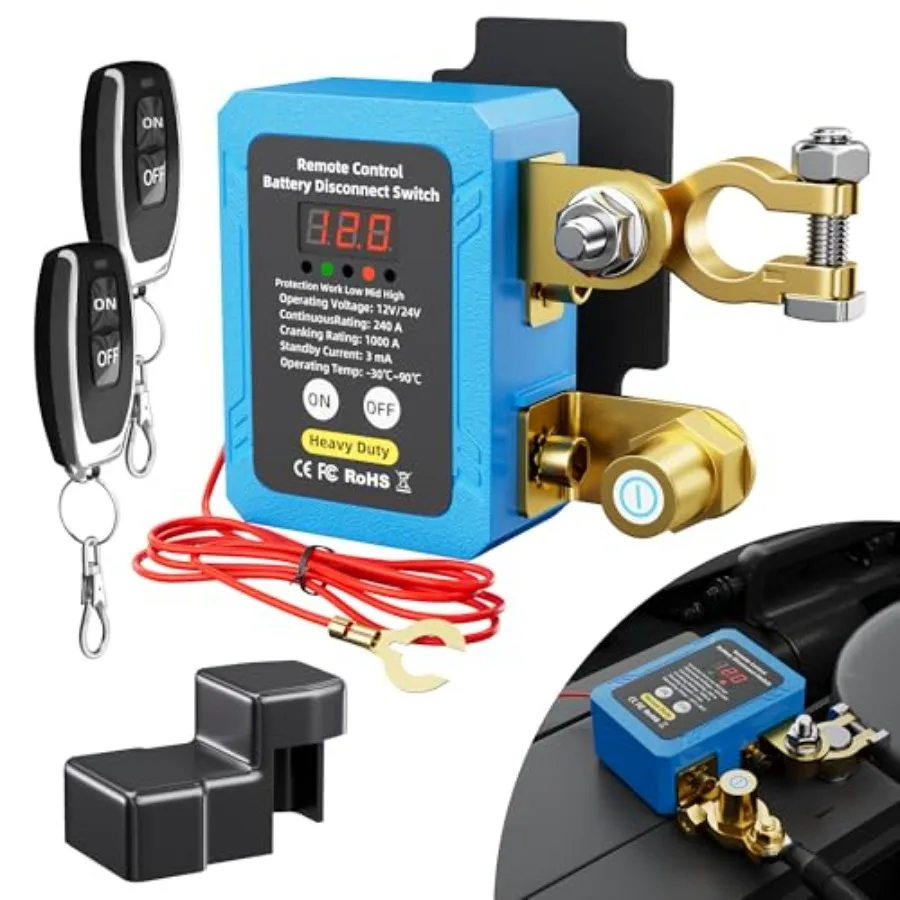 

240A Kill Switch 12V Remote Battery Disconnect Switch with Led Voltage Display Automatic Power Shut Off Switch Anti Theft for A