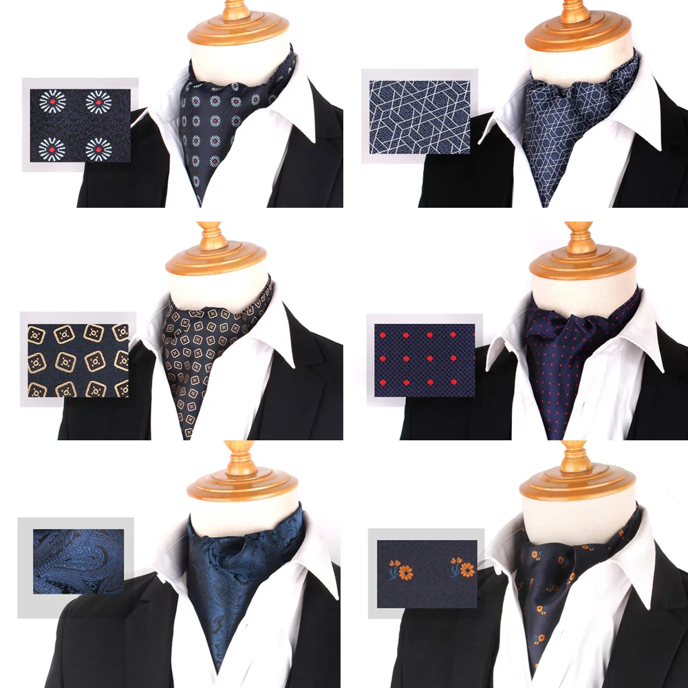 Paisley Men Cashew Ties Wedding Formal Cravat Ascot Scrunch Self British Gentleman Polyester Soft Navy Neck Tie Dark Blue Tie