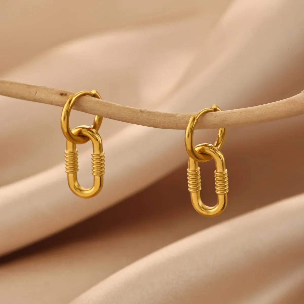 Vintage-Texturierte Ineinandergreifende Ketten-Ohrringe für Damen, 18K Vergoldeter Edelstahl, Doppelglieder-Ohrringe, Hochzeitsschmuck