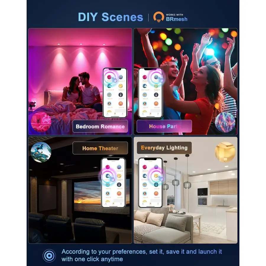 Встраиваемое освещение 6-дюймовый, RGBCW Бесшумные встраиваемые потолочные светильники, модернизированный светильник с регулируемой яркостью, совместимый с Алексом