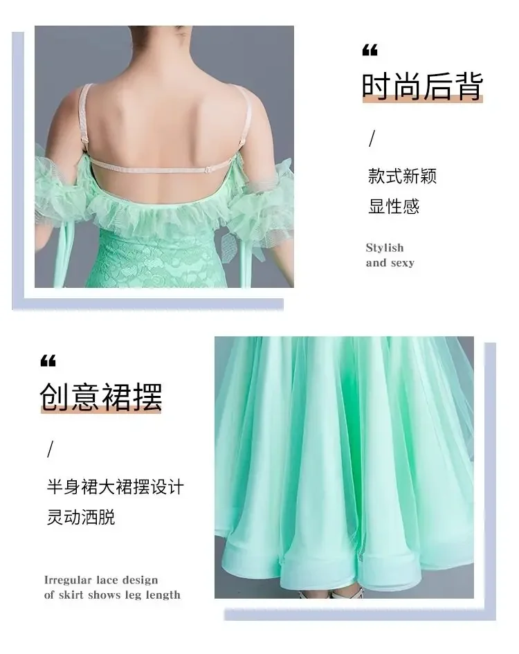 Frühling Sommer Kinder Modernes Walzer-Tanzkleid Professionelles Wettkampf-Trainingskostüm Standard-Ballsaal-Tanzoutfit für Mädchen – Detail 2