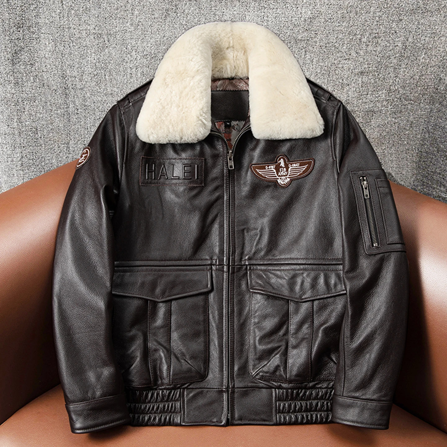 

Мужское байкерское пальто из хлопковой подкладки с меховым воротником Air Force Flight Jaet с верхним слоем из воловьей кожи, большой размер, осеннее...