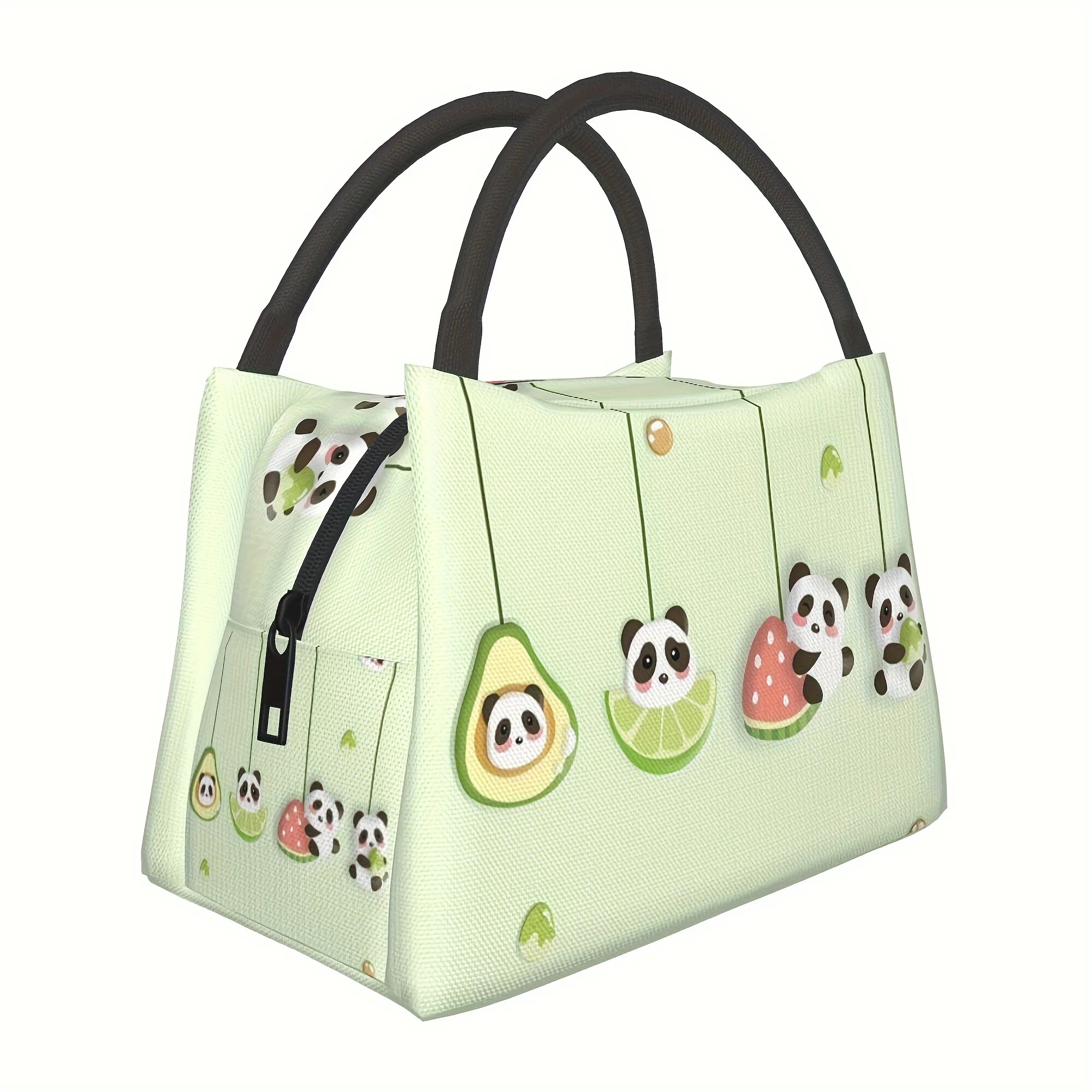 A Fruit Panda Patterned Portable Reusable Cooler Bag, Insulated Bag, And Lunch Bag, Essential for Camping, Picnics