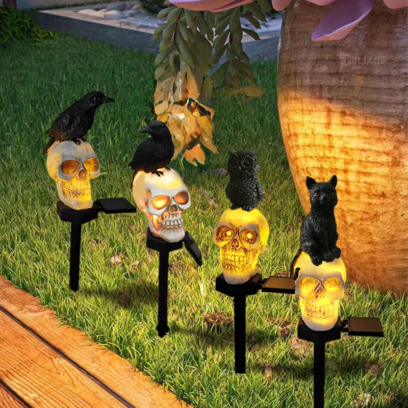 

Crow/Owl/Black Cat shaped Skeleton Stake Courtyard Villa Garden Light Solar LED Outdoor Lighting Decoration, Halloween