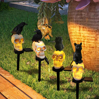 Crow/Owl/Black Cat shaped Skeleton Stake Courtyard Villa Garden Light Solar LED Outdoor Lighting Decoration, Halloween