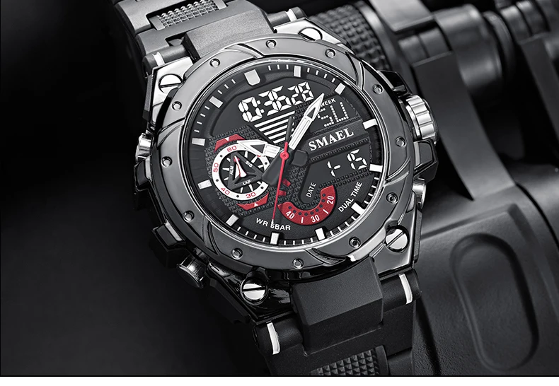SMAEL Sport Quartz Watches LED DisplayShock Resistant 50M Waterproof Alarm Clock Analog Digitals 8060 For Men S6bb3af37690d49f193db940c1edbfbc5W