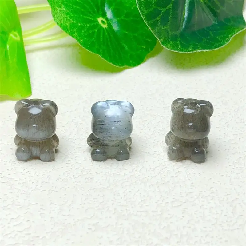 3PCS Natural black Skeletal Quartz cartoon bear Carving Reiki Healing Stone DIY Accessories Holiday Birthday Gift 13MM