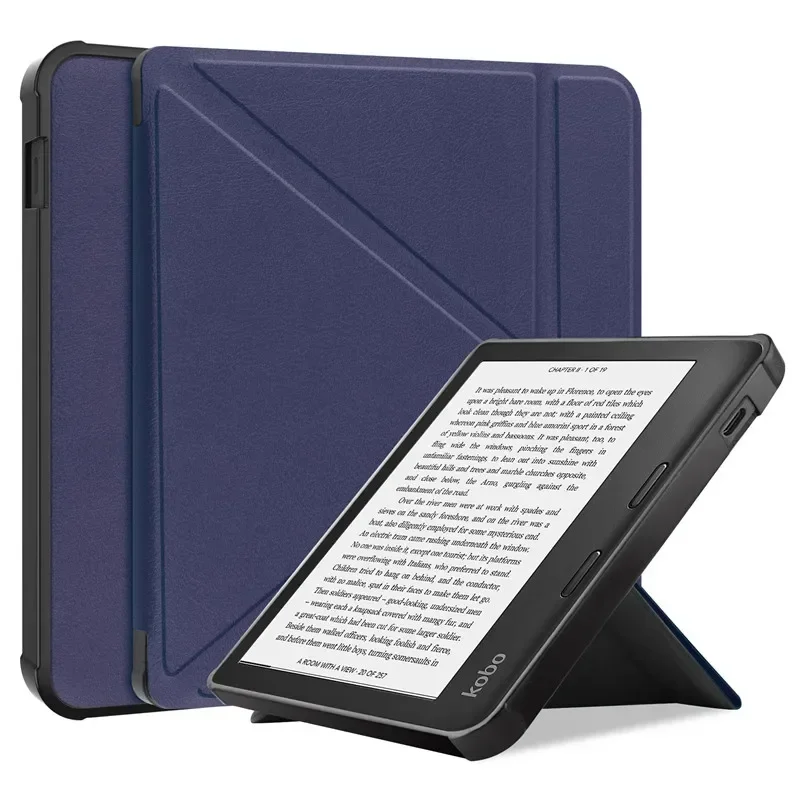 Sarung pintar untuk Funda Kobo Libra casing warna 7 "eBook y-folding berdiri TPU penutup belakang untuk Kobo Libra 2 Coque Auto tidur/bangun