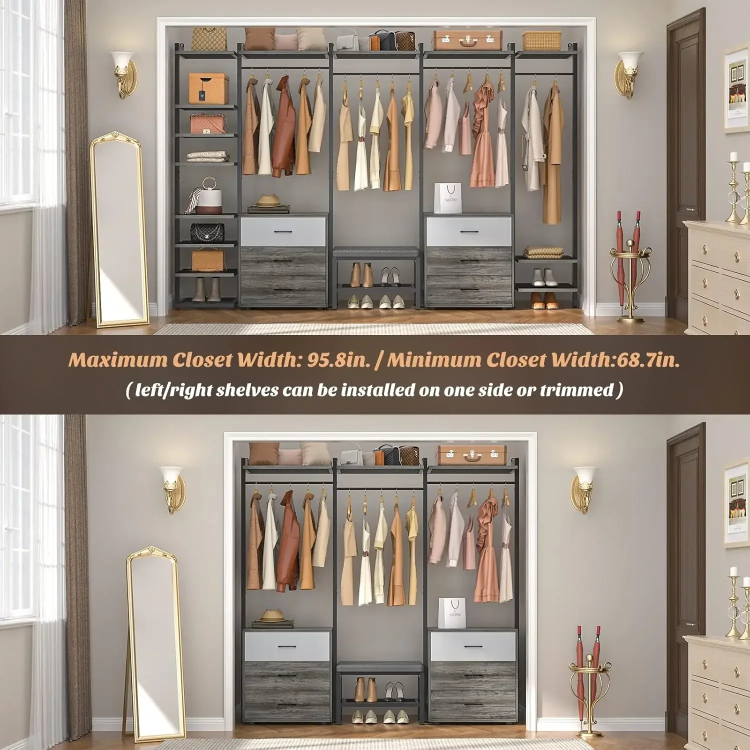 [وصول جديد، سعر مخفض! ] رف الملابس منظم خزانة عالي التحمل لتعليق الملابس، رف ملابس كبير مثبت على الحائط C