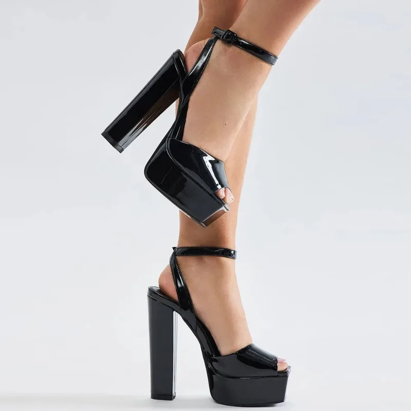 صنادل منصة سوداء للنساء أنيقة ومثيرة بكعب عالٍ وحزام الكاحل صنادل حفلات فضية وذهبية أحذية زفاف بيضاء #2