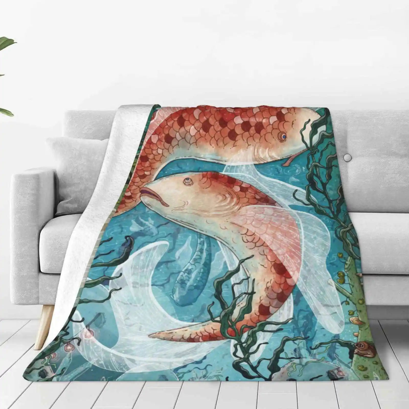 River Ramblers Creative Design Comfortable Warm Flannel Blanket Fish Divers Ocean River Water Blue Orange Pink Nature Crystals