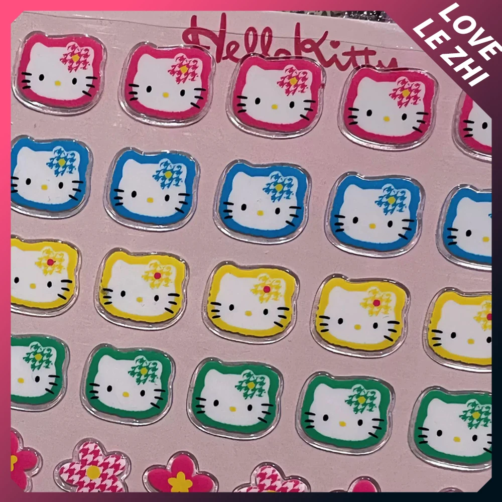 Sanrioed Hello kittys stiker karakter kartun, stiker komputer gambar dekorasi buku harian buku catatan tangan bunga lucu Diy