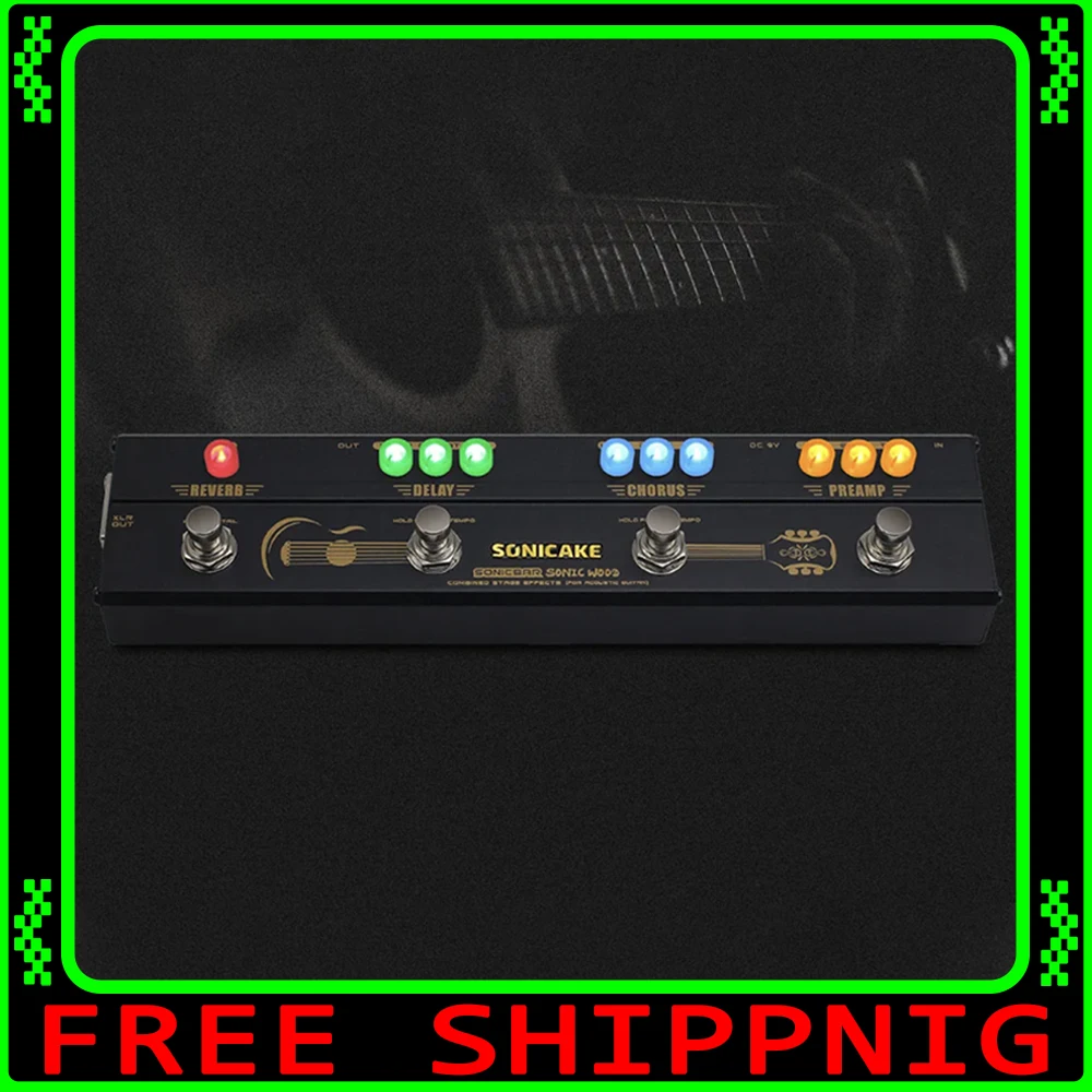 SONICAKE Sonic Wood Acoustic Guitar Preamp DI Box Multi Effects Chorus Delay Reverb Pedal with XLR Output QCE-50