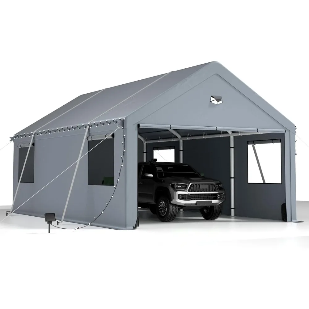 

Carports 12X20 Heavy Duty, автомобильные порта со съемными боковыми стенками 180 г, навесом для переноски, портативным автомобильным портам для гаража, автомобильное укрытие Все мы