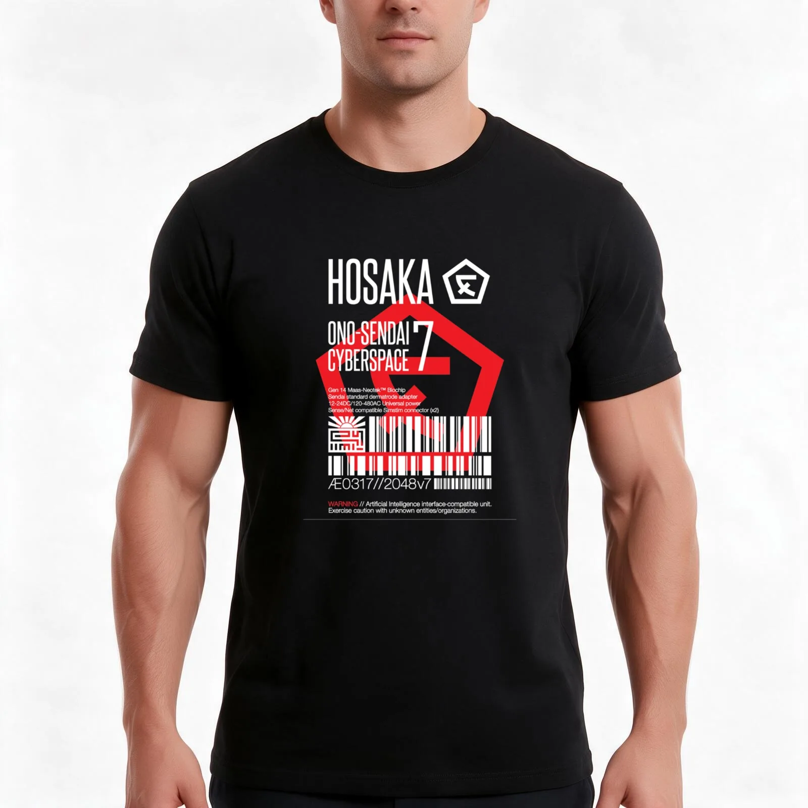 Hosaka Ono-Sendai Cyberspace 7 Label T-Shirt, Summer Casual Cotton Tee, Oversized Streetwear Tops, Vintage Graphic Print
