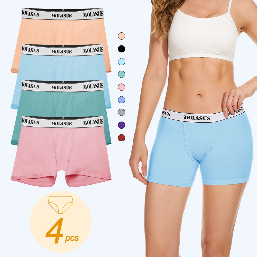 

Molasus 4 Inch Inseam Women’s Trunks Underwear Soft Stretch Cotton Boxer Briefs Ladies Anti Chafing Boy Shorts Panties Plus Size