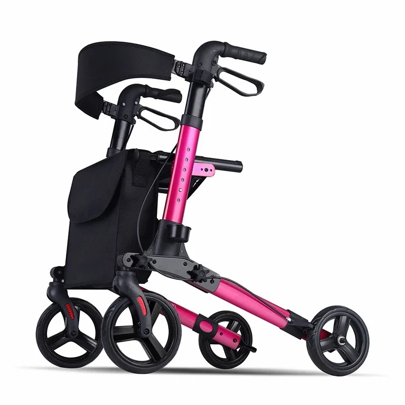 Height‑Adjustable 4‑Wheel Elderly Rollator Walker Foldable Walking Aid Seat Storage Bag 100KG Load Senior Outdoor Rehabilitation