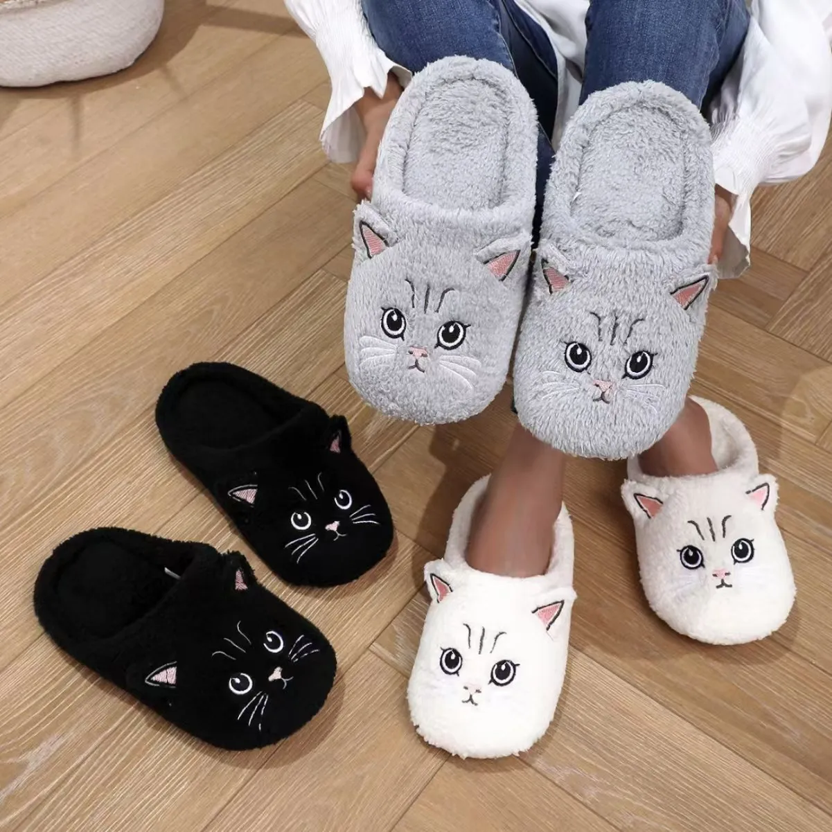 

Winter Warm Slipper Women House Fuzzy Cat Cartoon Fur Plush Indoor Lazy Female Thermal Home Shoe Furry Funny Flat flip flop