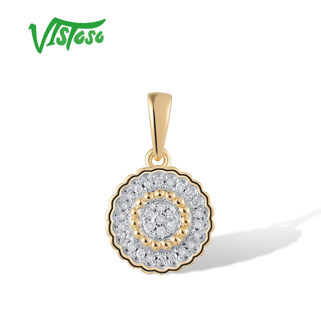 

VISTOSO Real 14K 585 Yellow White Gold Pendant For Women Sparkling Diamonds Delicate Round Birthday Daily Gifts Fine Jewelry
