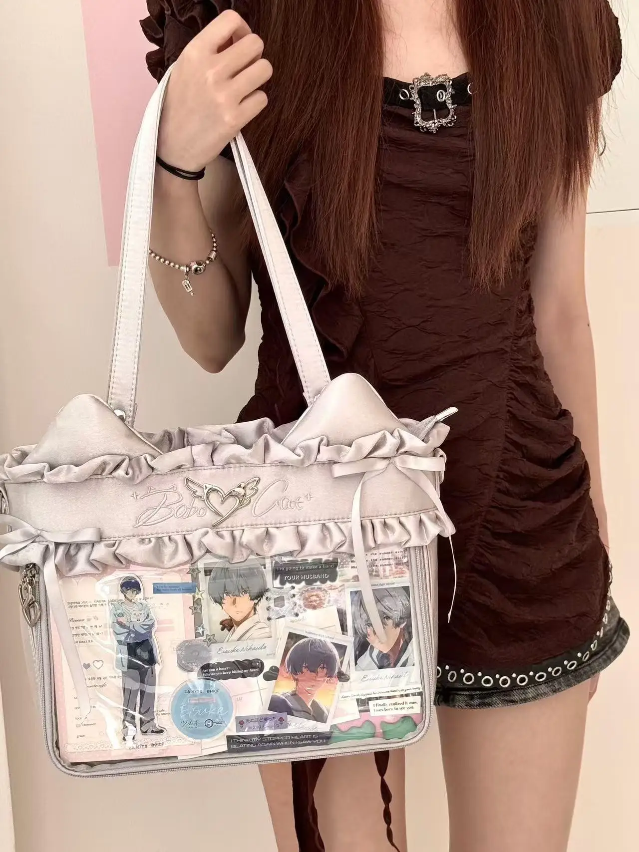 

Японская оригинальная субкультура Y2k, повседневная универсальная сумка через плечо для девочек, атласная сумка Лолиты с оборками, сумка Lta для женщин