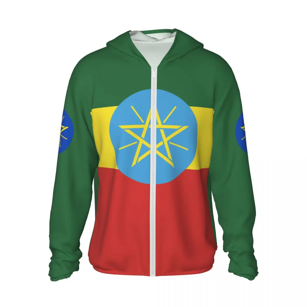 2026 Summer Ethiopia Flag Polyester Sunscreen Sun Protection Fishing Running Clothes Quick Dry Performance With Zipper Hoodie